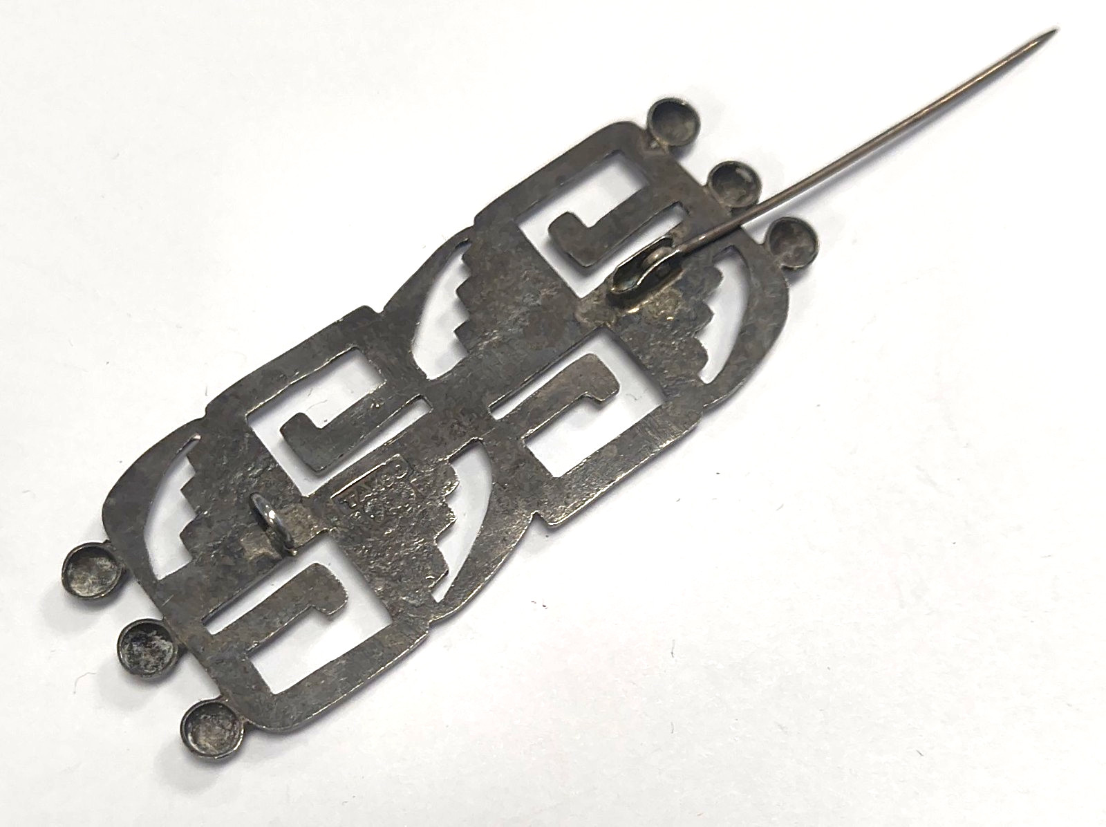 Vintage 1940’s Taxco Mexico 980 Sterling Silver Pre Columbian Design Brooch Pin