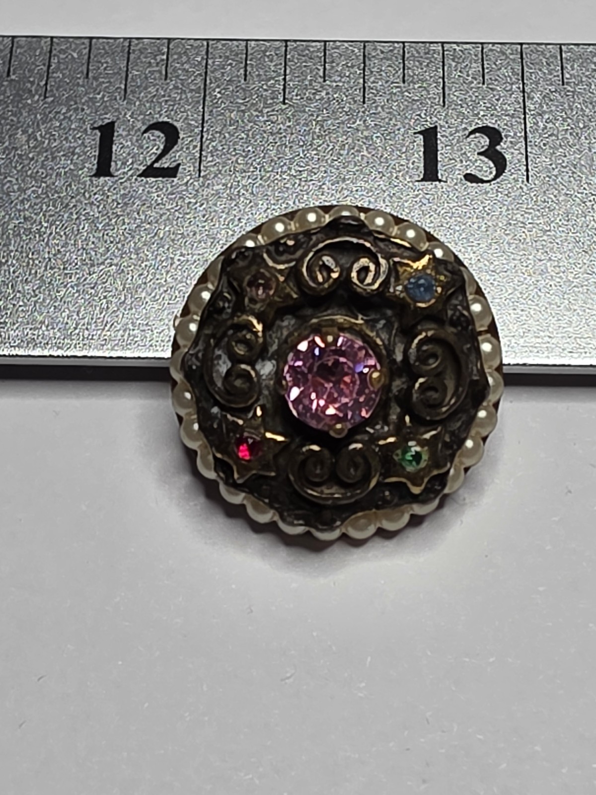Victorian Revival Brass Alloy Filigree Brooch, West Germany, 1930-40s
