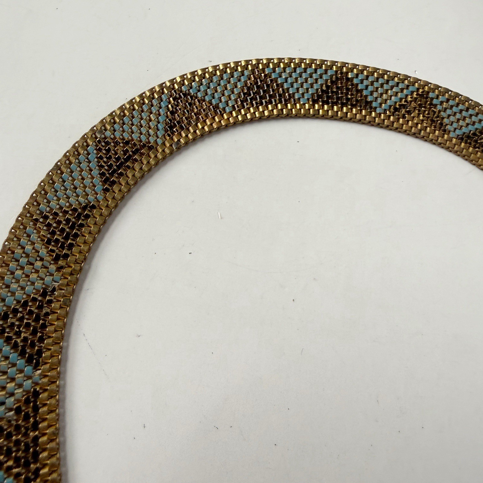 Antique Art Deco Egyptian Revival Enamel Geometric Mesh Collar Necklace 16”
