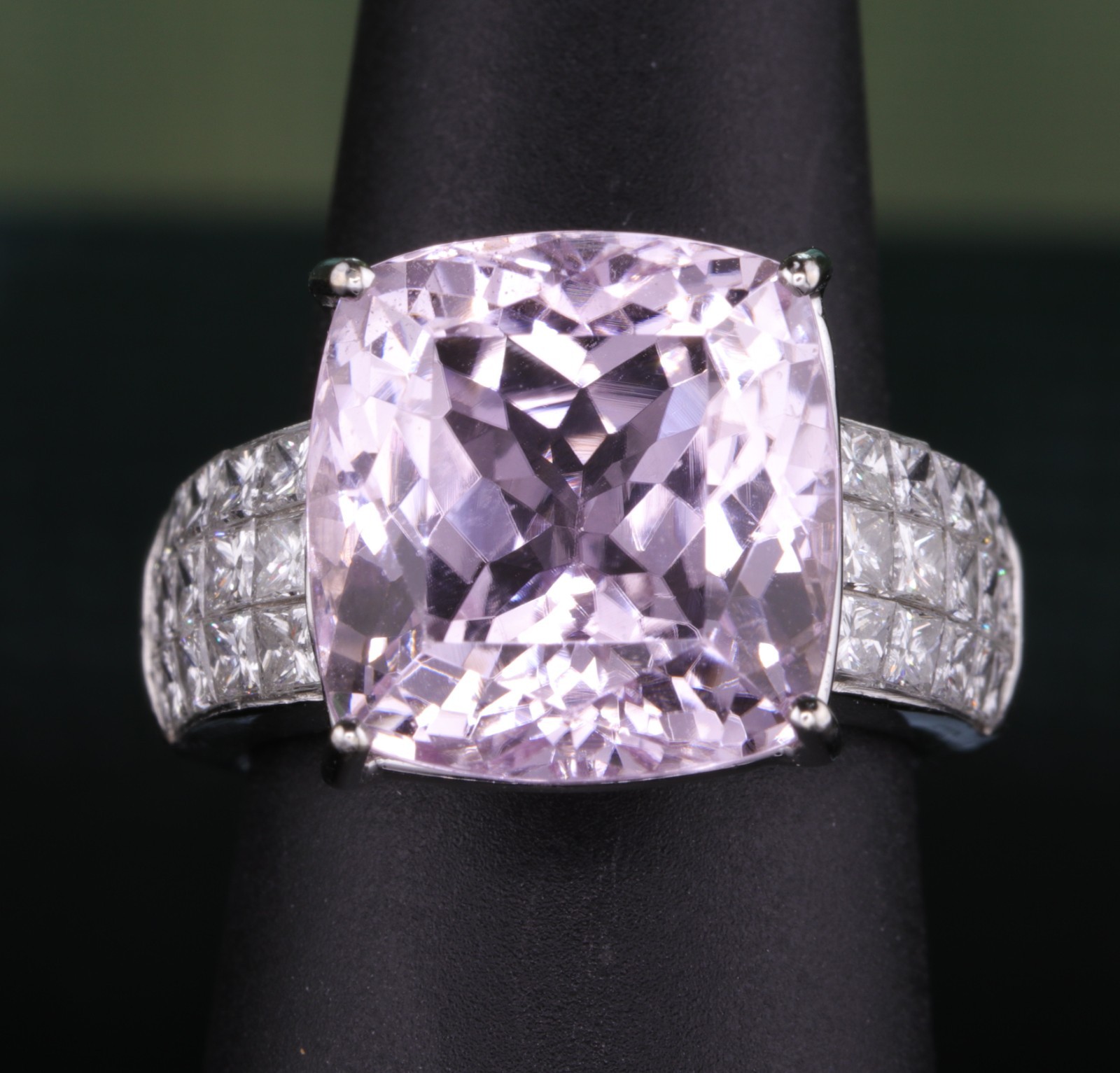 Fabulous Platinum and 16 Carat Natural Kunzite and Diamond Right Hand Ring
