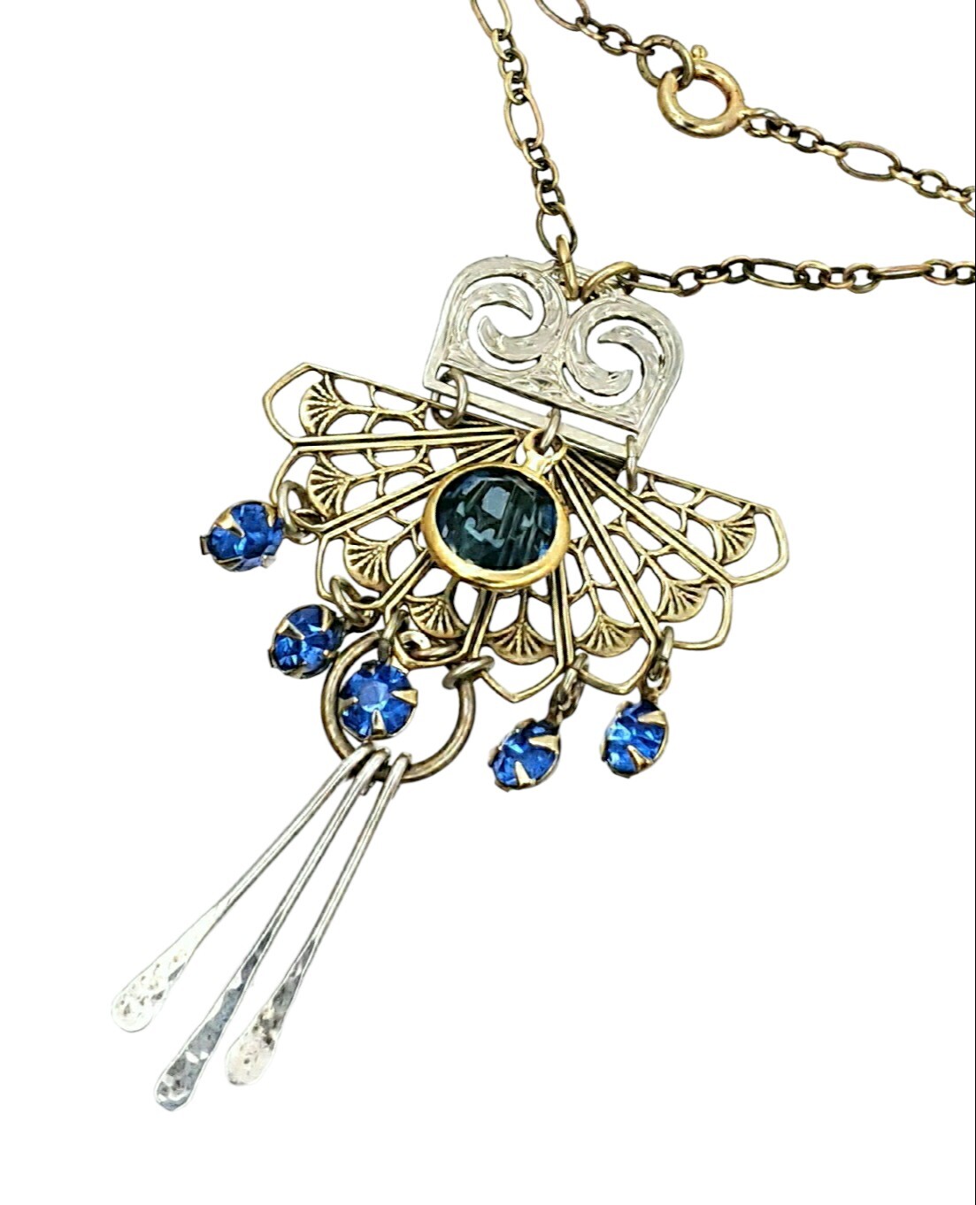 Hadley Antique Art Deco 14K GF 925 Handmade Austrian Crystal Tassel Necklace 18″