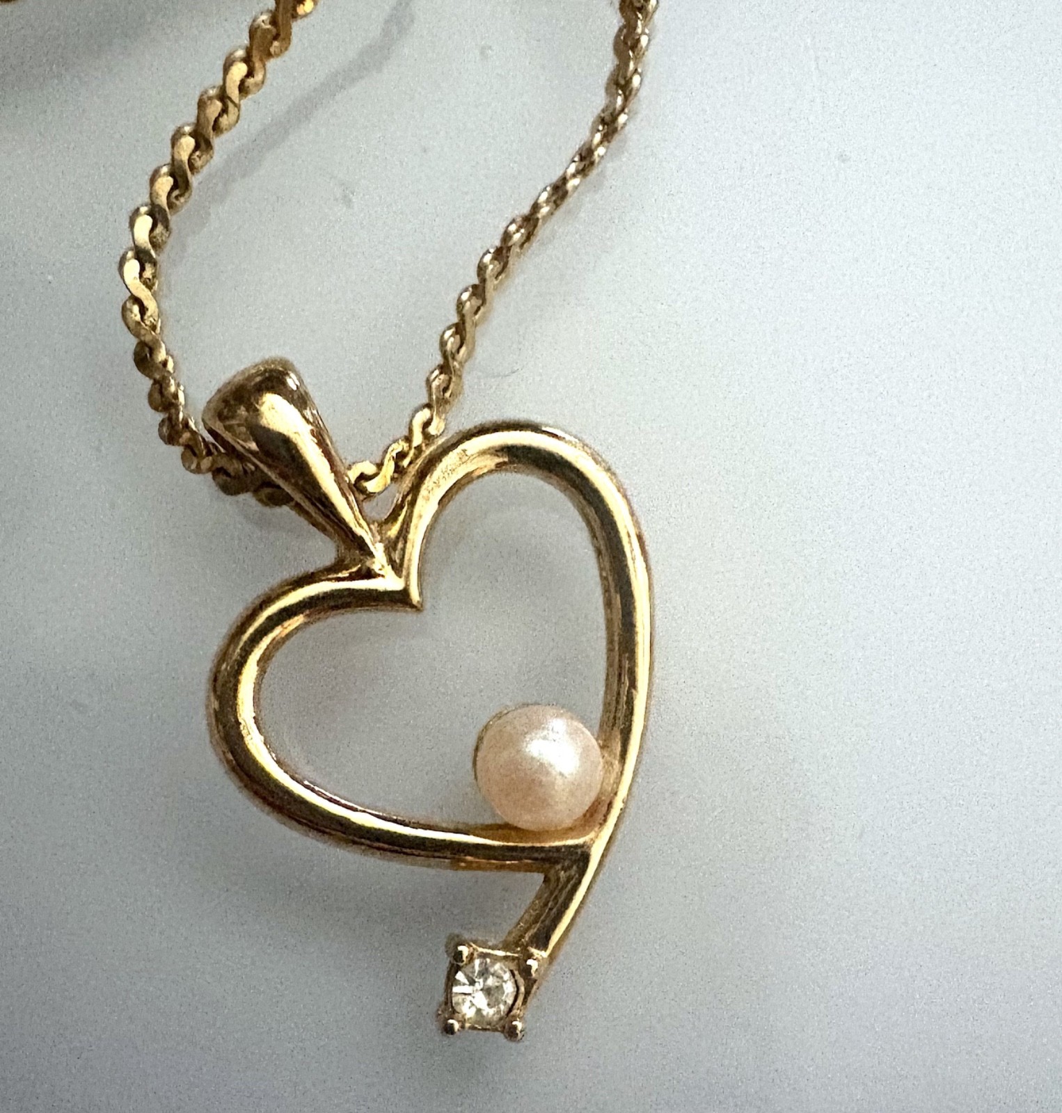 Gold Heart with Faux Pearl Korean 17″ Necklace