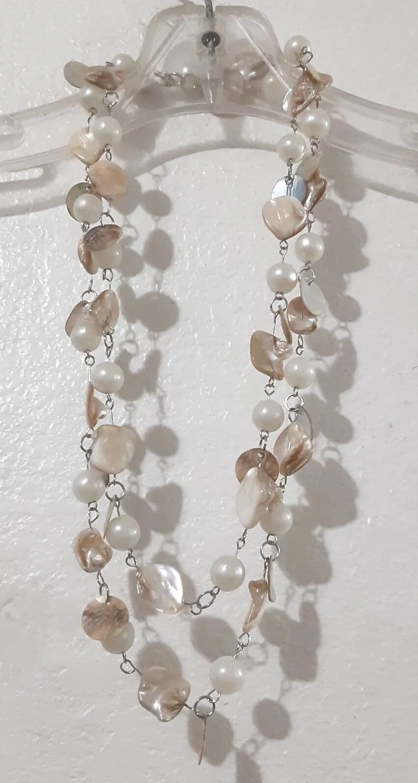 Vintage Mother of Pearl Abalone Shell Faux Pearl Bead Necklace 48 in