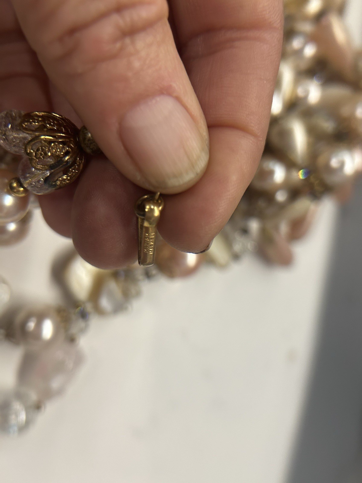 Early Miriam Haskell Large Multi strand Faux Pearl Drop Necklace. So Stunning