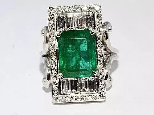 Vintage Style 6 Ct Green Emerald Cut Diamond Engagement 14K White Gold FN Ring