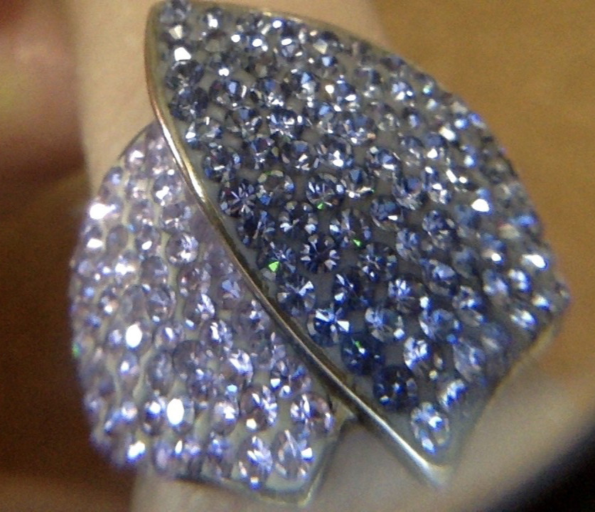 Vintage JCM Pave set Rhinestone Ring Pink Purple White Brass size 8