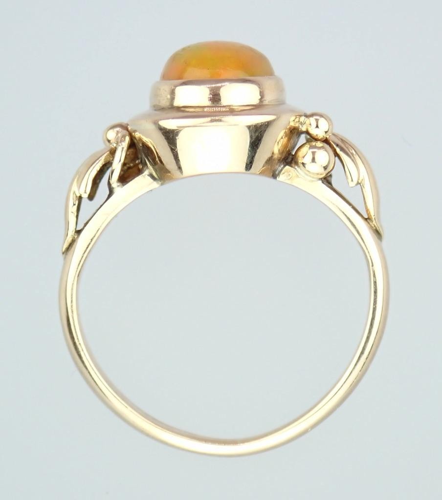 Glowing Antique Victorian Solid 14K Rose Gold Ethiopian Opal Grape Vine Ring S 5