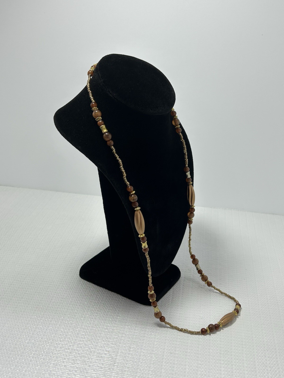 Vintage Brown & Copper Tone Beaded Granny Grandma Core Necklace