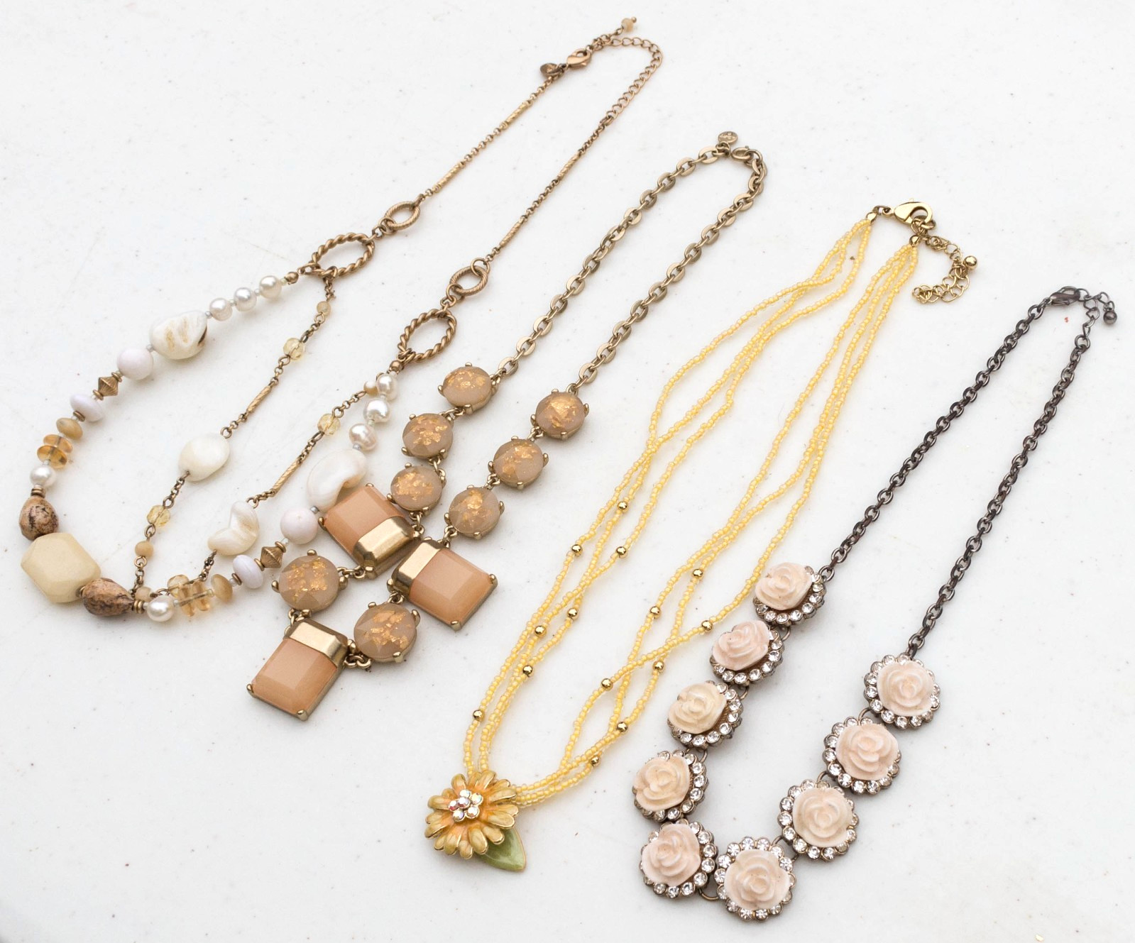 Vintage Lot of 4 Cream & Yellow Necklaces – 1 Loft, 1 lia sophia