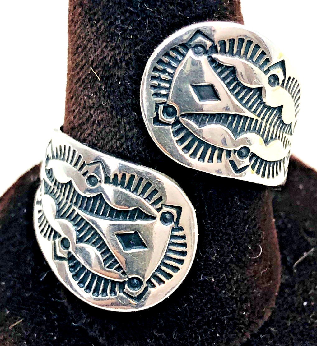 Vtg.Sterling Silver Wrap Ring Sz.11.5 Southwest Stamped Design Carolyn Pollack?