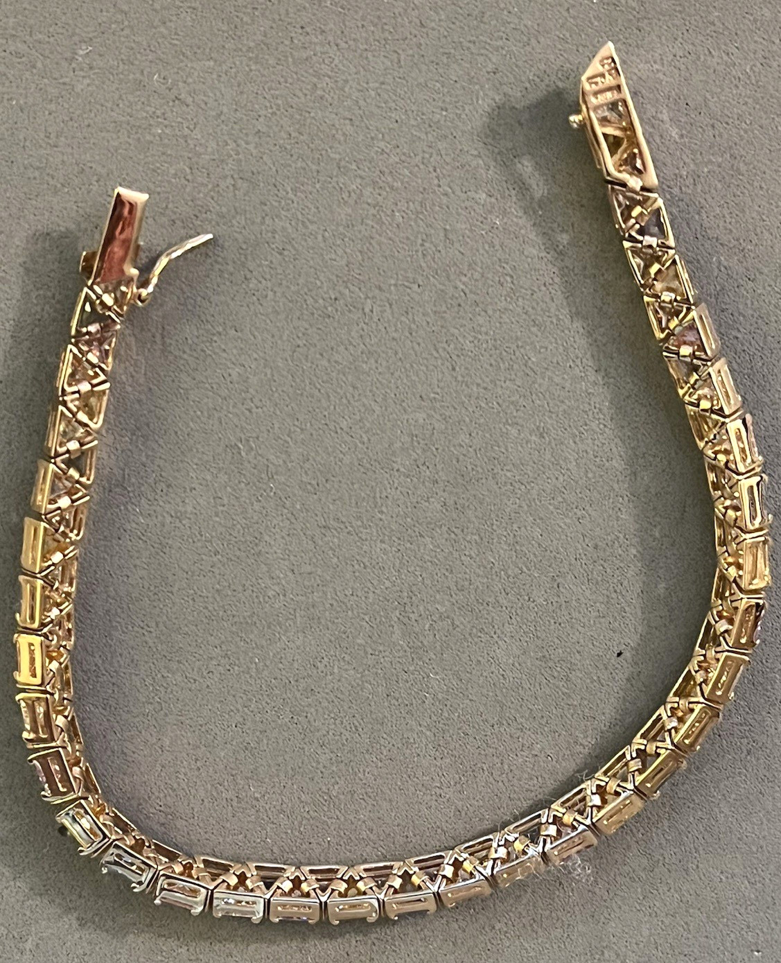 ROSS SIMONS Gold Plated Sterling 925 Trillion Cut Multi-color CZ Bracelet Mint