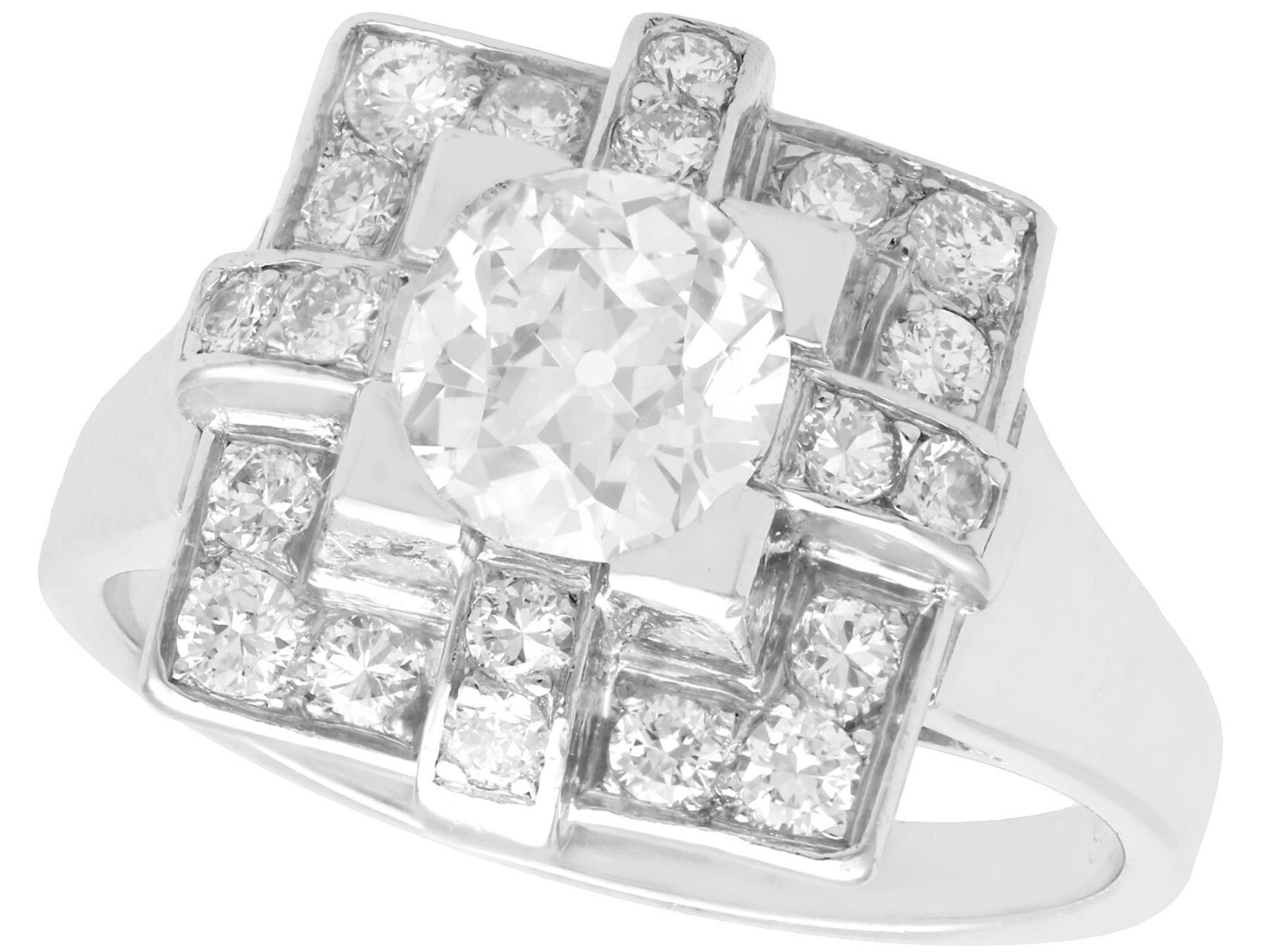 Vintage French 1.53 Ct Diamond and Platinum Dress Ring Art Deco 1940 Size 6.25
