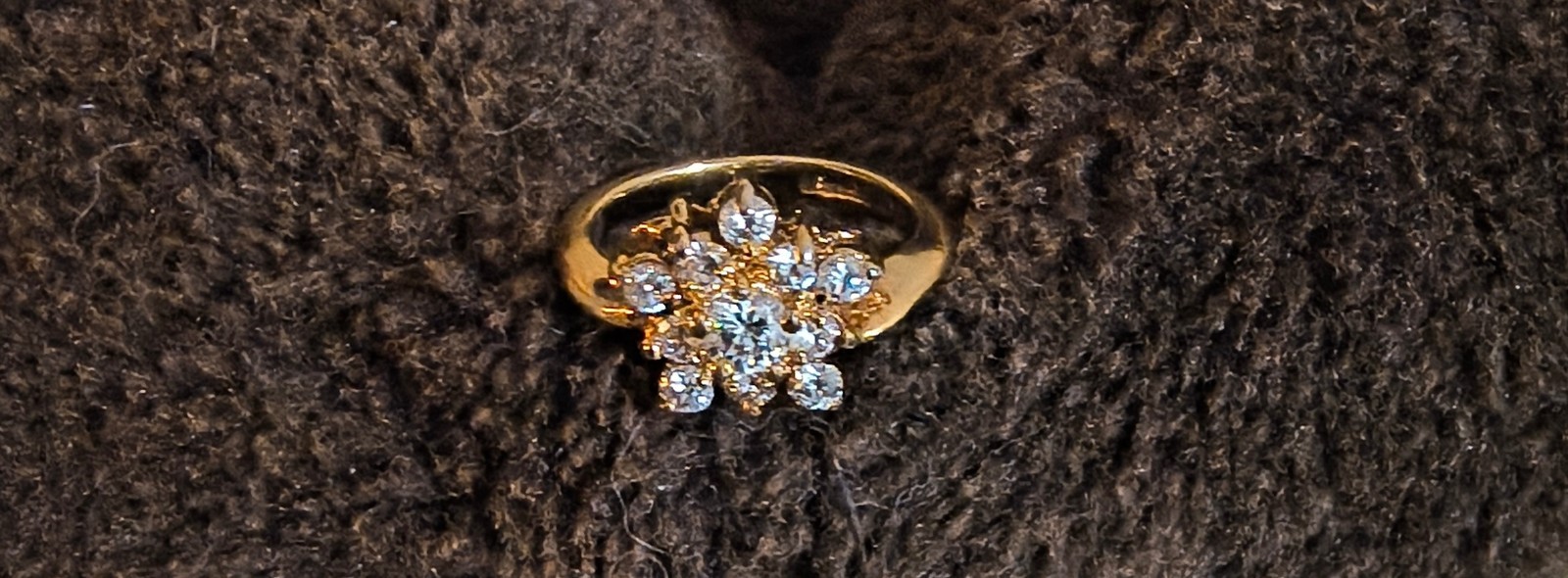 Vintage Swarovski (S.A.L.) Floral Cluster Ring Gold-Tone Statement Cocktail Ring