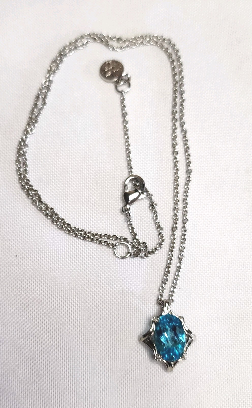 Vintage Silver-Tone Pendant Necklace Oval Cut Blue Stone
