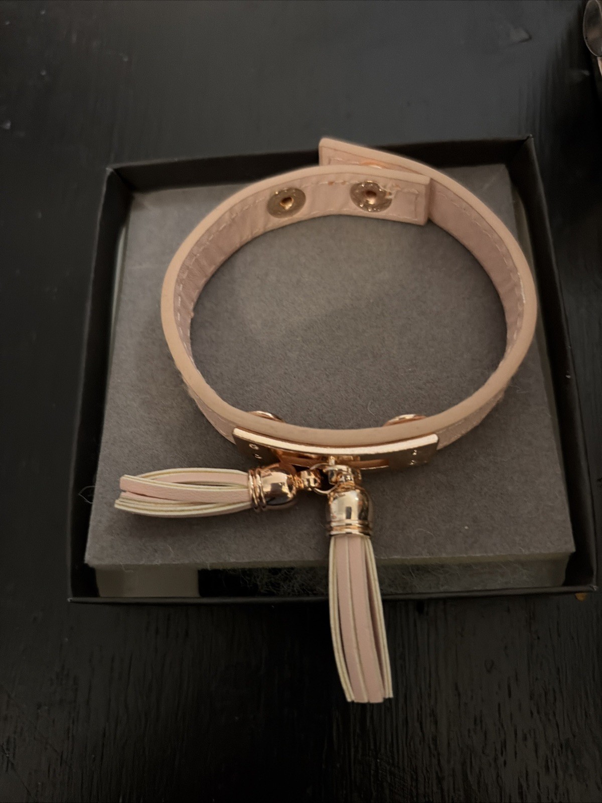 YIK FUNG Pink Tassels Leather Wrap Adj Snap w Rose GoldTone Accents Y2K