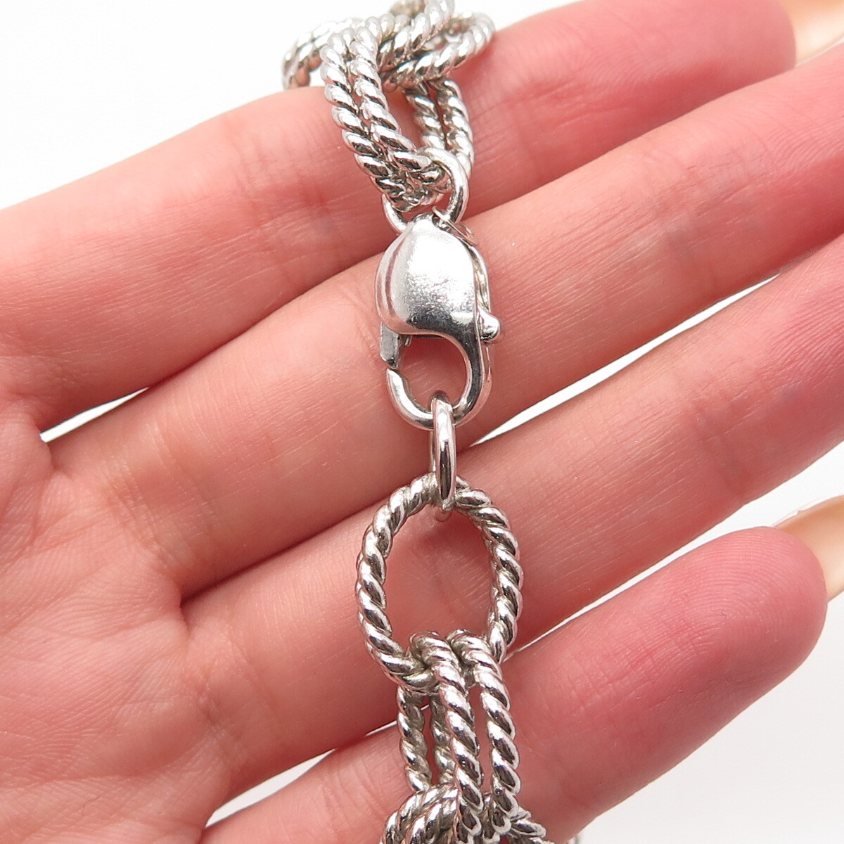925 Sterling Silver Vintage Twisted Double Rolo Link Bracelet 6.25″