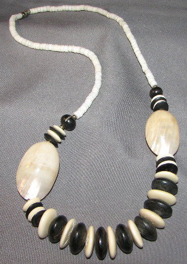 Vintage Exceptional MOP And Shell Heishi Necklace #5569 Free Shipping