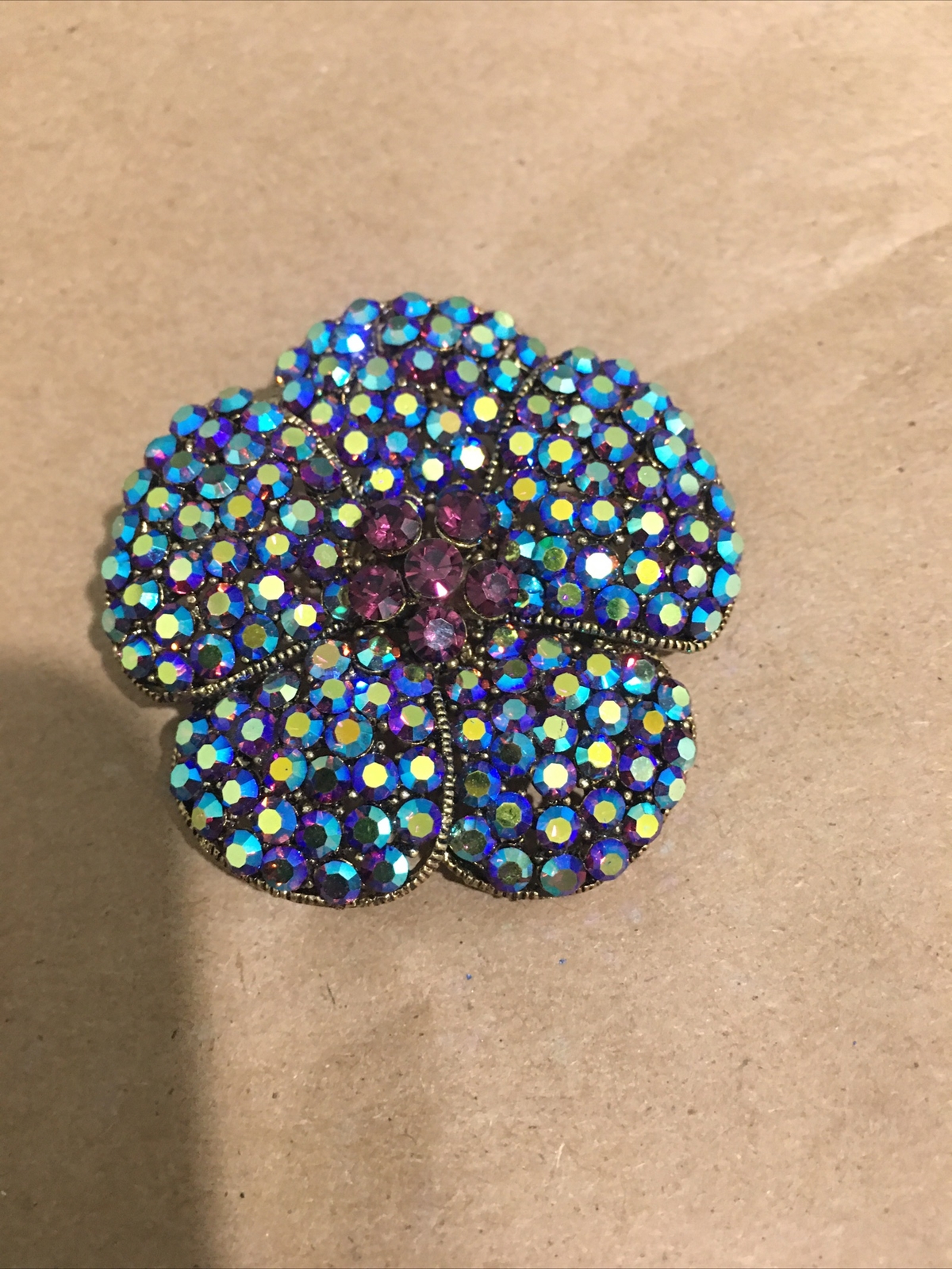 Vintage ROM Signed Brooch Purple and Blue Sparkly Rhinestones!