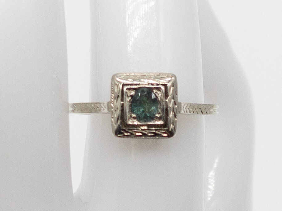Antique 1920s $2000 .25ct Purple Green Alexandrite 14k White Gold Filigree Ring