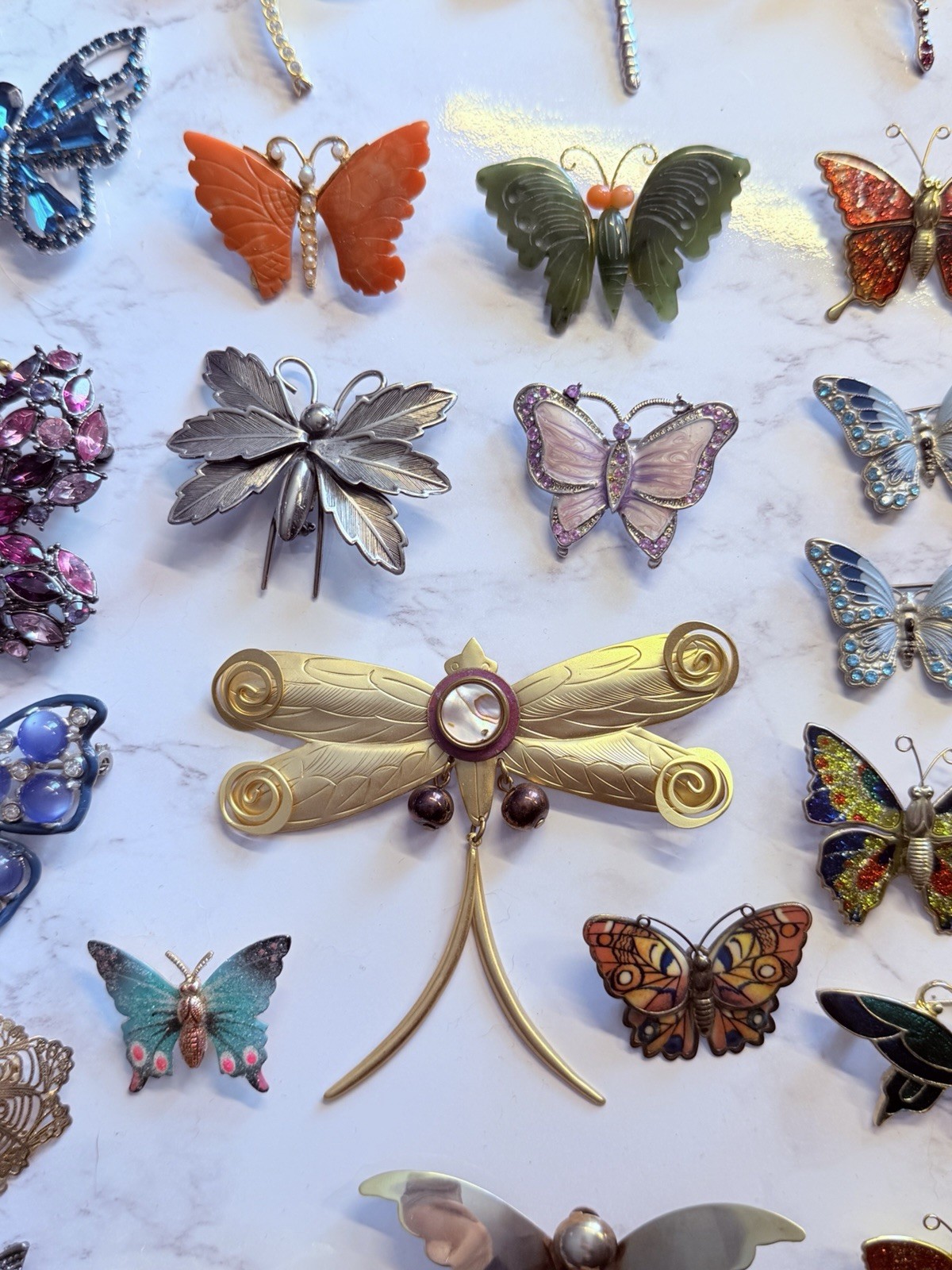 Huge Vintage Mod Butterfly Jewelry Brooch Lot Rhinestone Enamel Signed Unsigned
