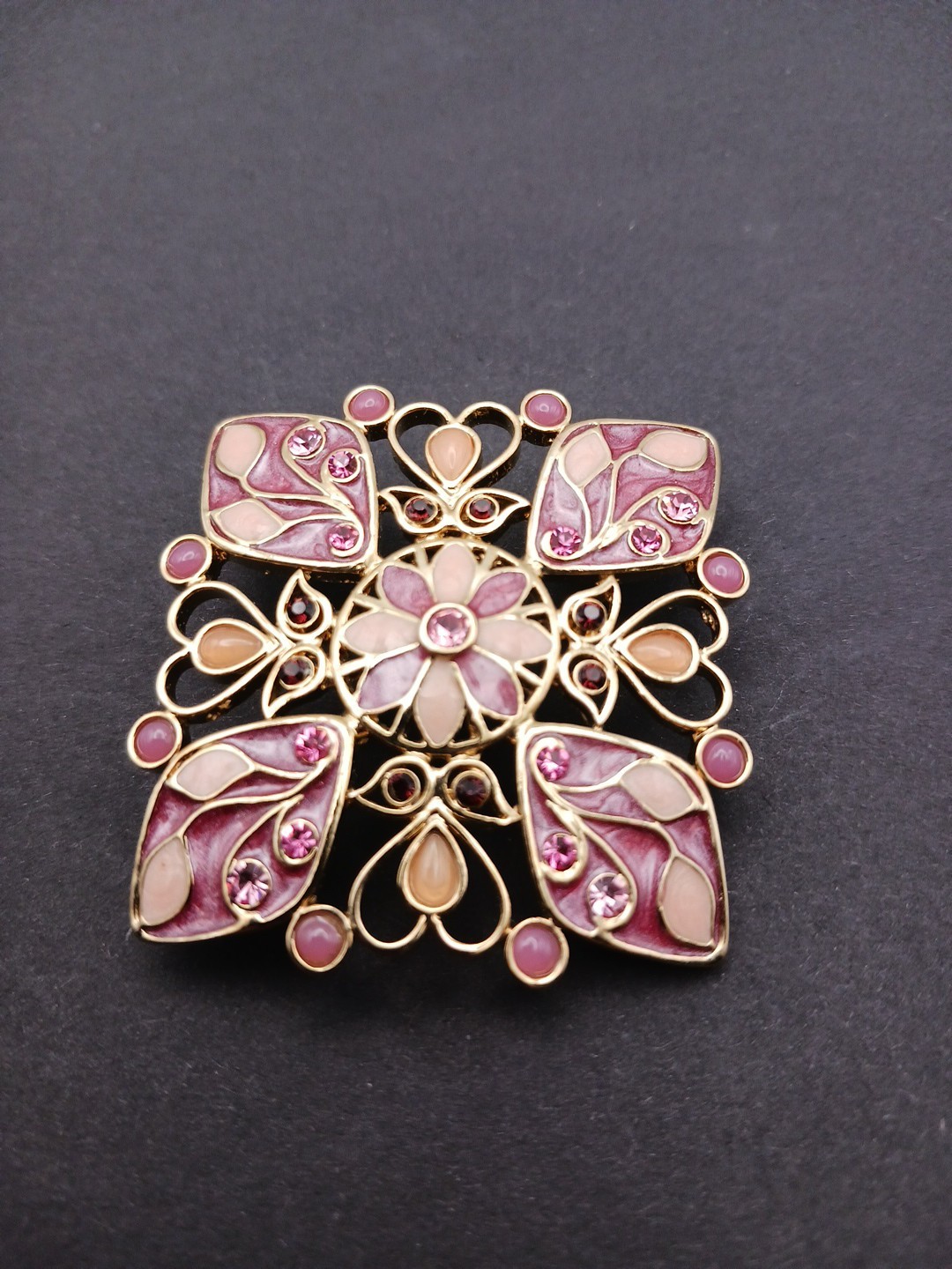 Vintage Cloissone Enamel Pin Rhinestone Square Brooch 1.5″ x 1.5″ Pinks Purples
