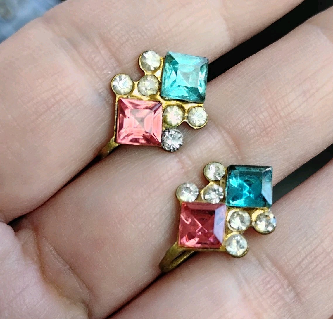 10 Vintage MCM Earrings W/Case Signed Glass Antique #10