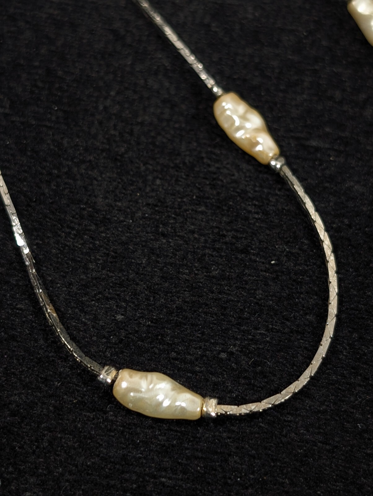 Vintage Off White Faux Freshwater Pearl Station Chain Necklace 24 in
