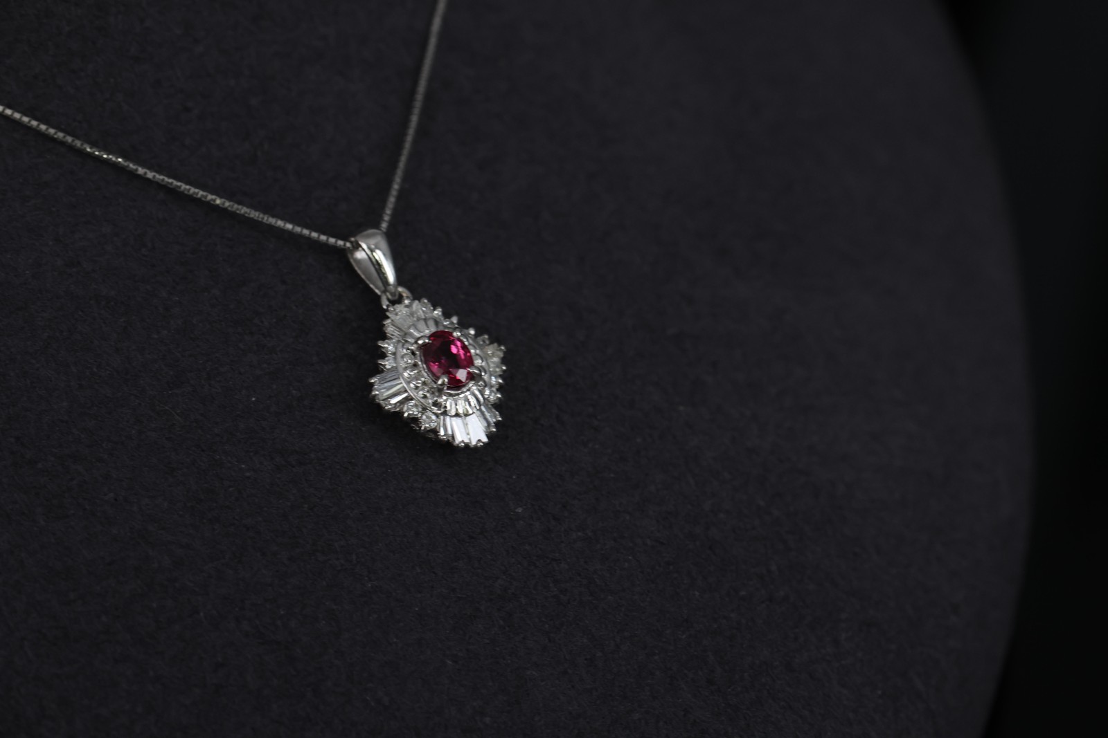 Fine 0.35ct Intense Red Ruby & 0.06ct Diamond 16 Inch Platinum Necklace, 4.29g
