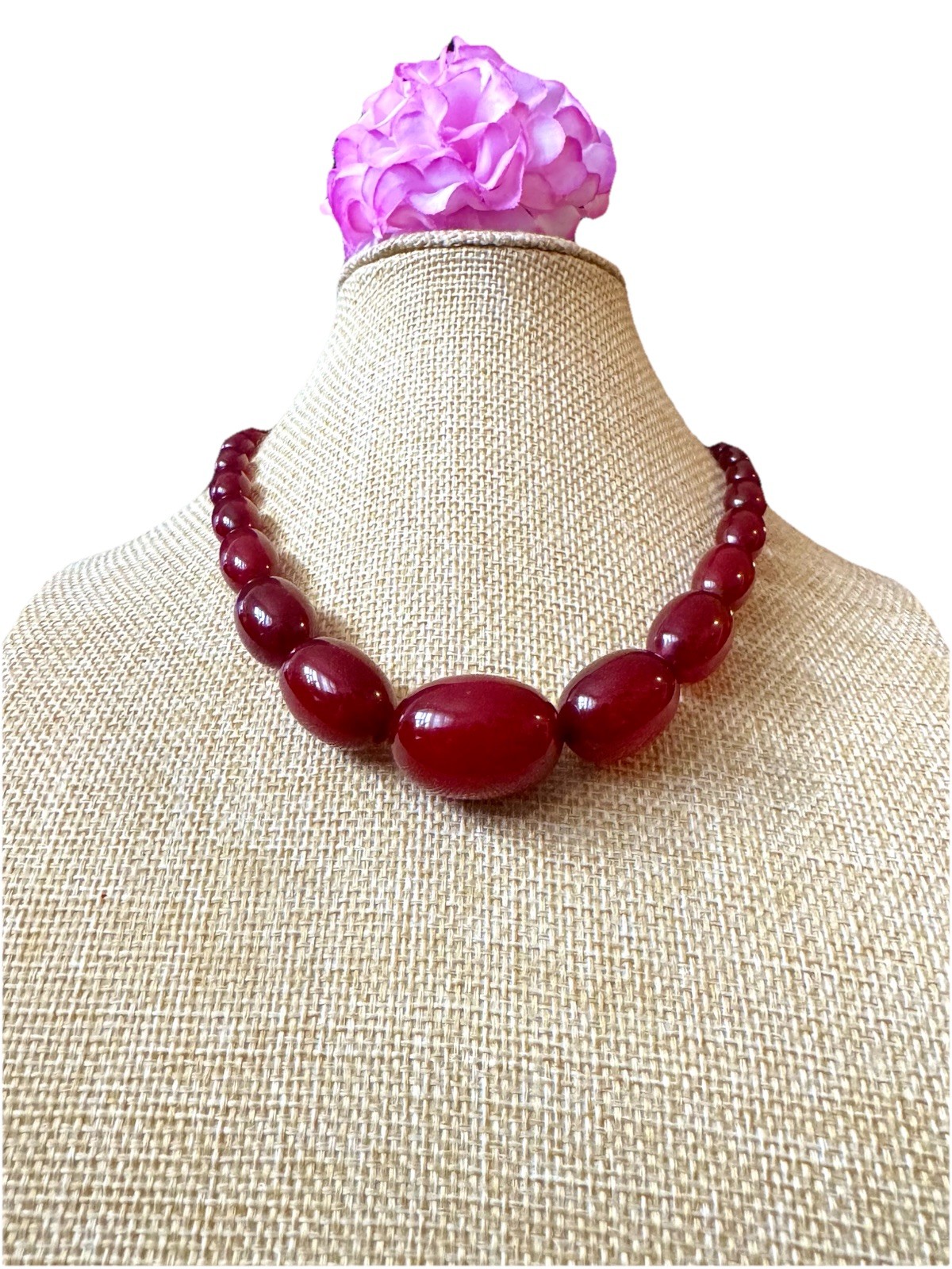 Antique 1920’s Dark Red Cherry Amber Bakelite Graduated Necklace 16.5”in,35grams