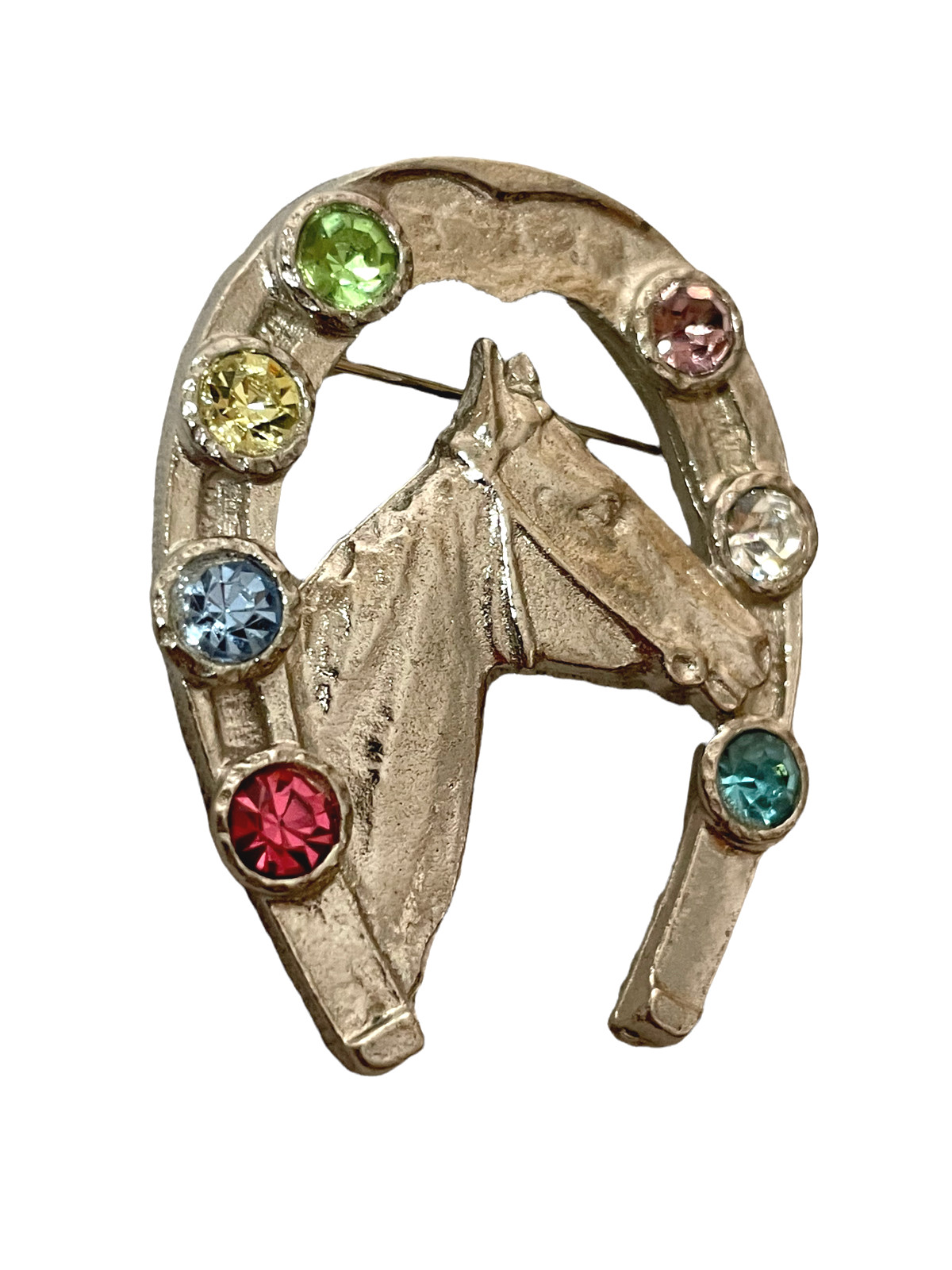 Vintage ZENTALL Horse Brooch Pin Jewelry Horseshoe Rhinestone Accent