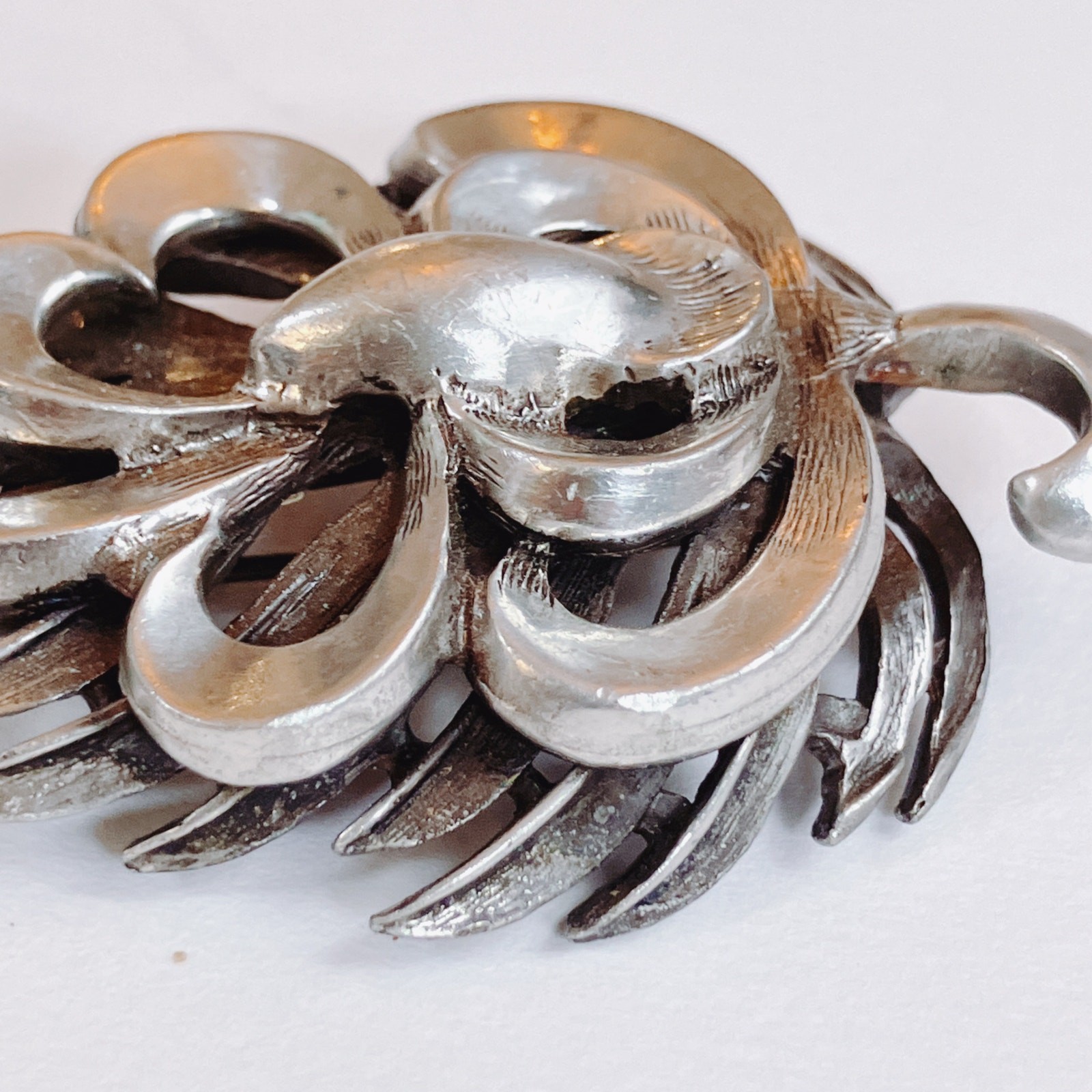 VTG Mid Century 44g Silver Brooch Earrings Set Layered Modernist 50s Jewelry