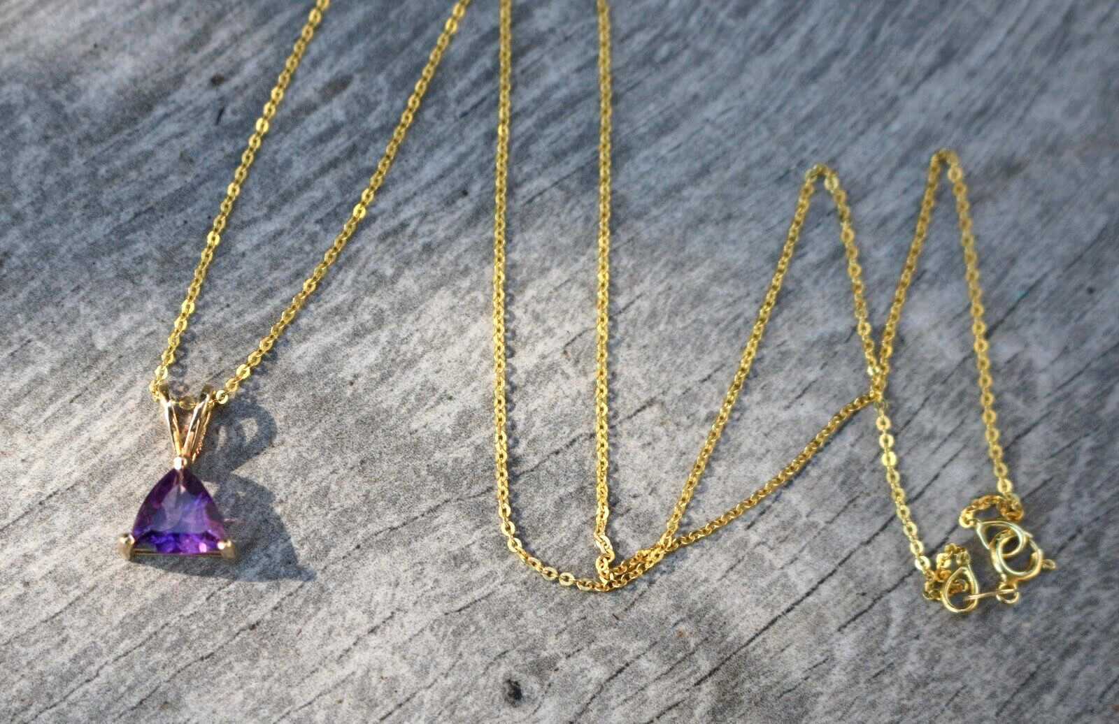 Clyde Duneier CID 14k Yellow Gold Trillion Cut Purple Amethyst Pendant Necklace