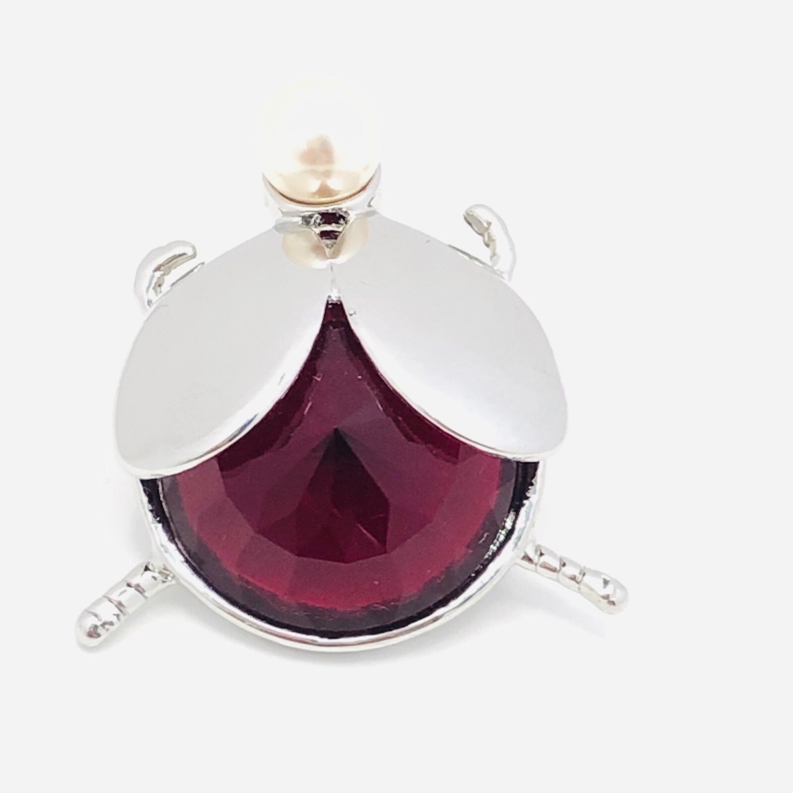 Auth New Henri Bendel Lady Bug Beetle Ruby and Faux Pearl Brooch Broach