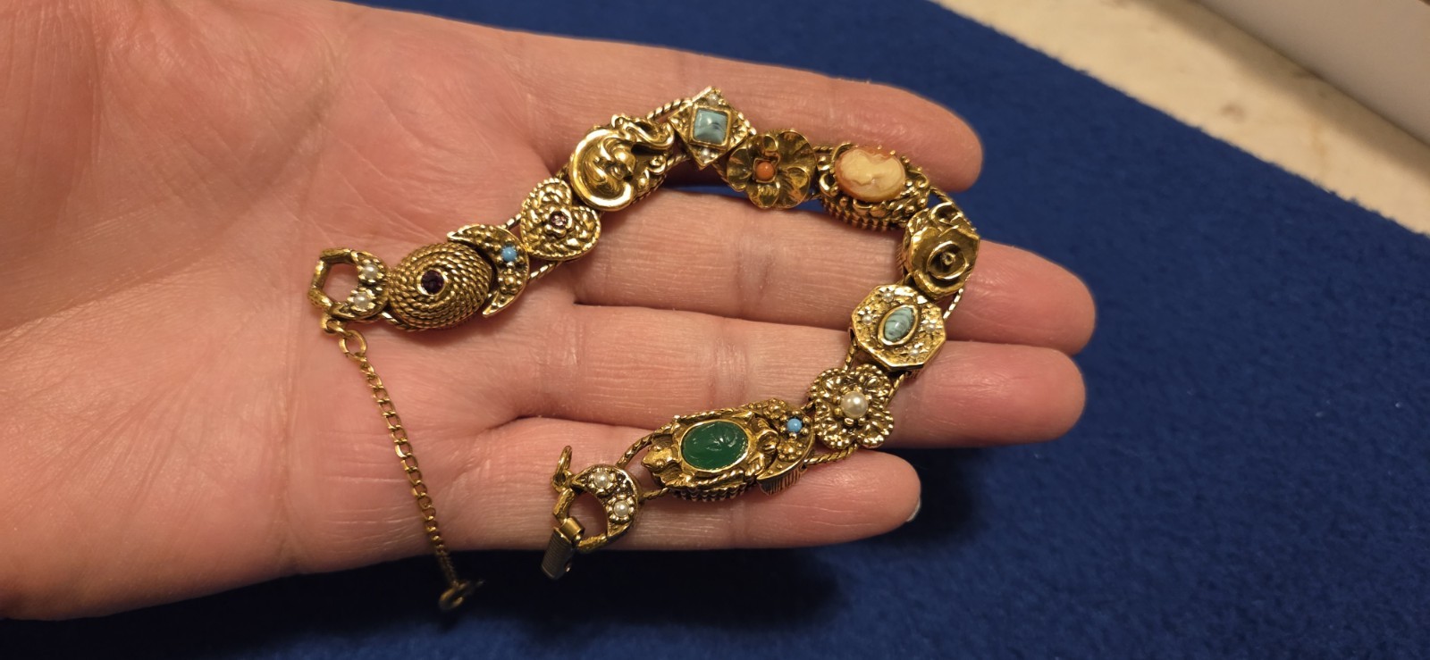 Vintage Goldette NY Victorian Revival Slide A Charm Bracelet. Excellent Cond.