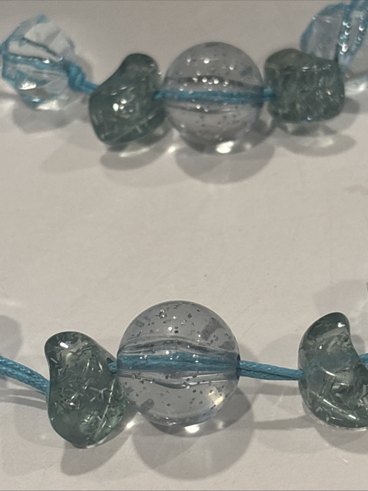 Y2K Chunky Acrylic Moon Bead 34″ Necklace Blue Knotted Cord Boho 2000s