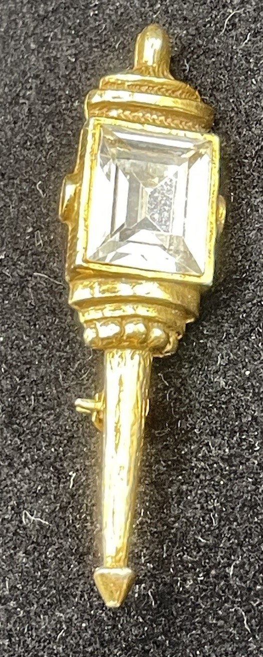 Vintage Goldette Goldtone Lamp Post Pin with Clear Stone