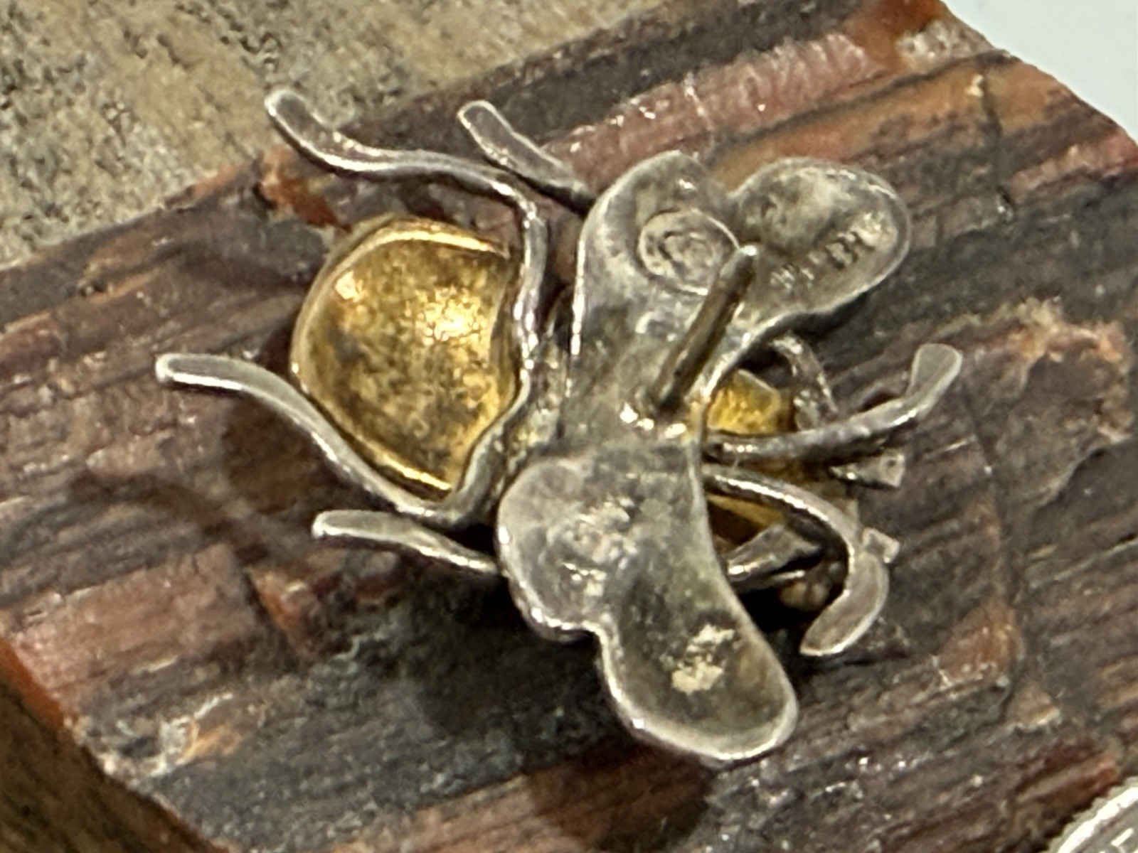Vintage Sterling Silver Mexico Bee Figural Brooch Mixed Metal Taxco Style Insect