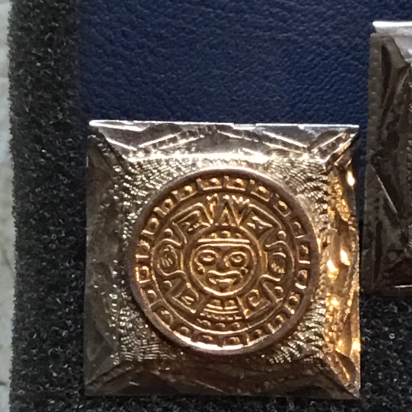 XXX RARE Vintage 925 Sterling SILVER Gold AZTEC Cuff Links Tie Clip hallmark SET