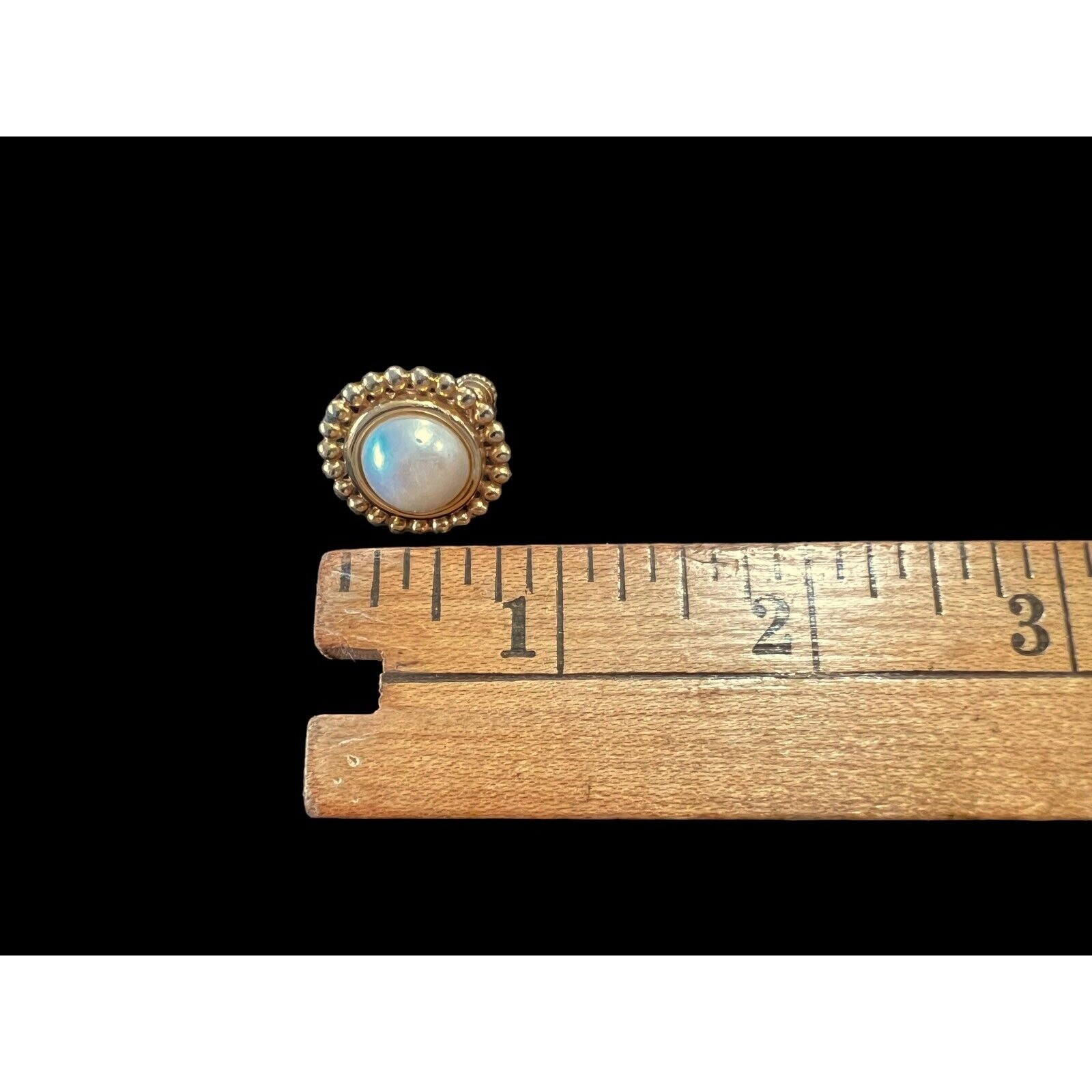 VTG Anne Klein Adjustable Clip On Earrings, Round Faux Pearl Cabochon Gold Tone