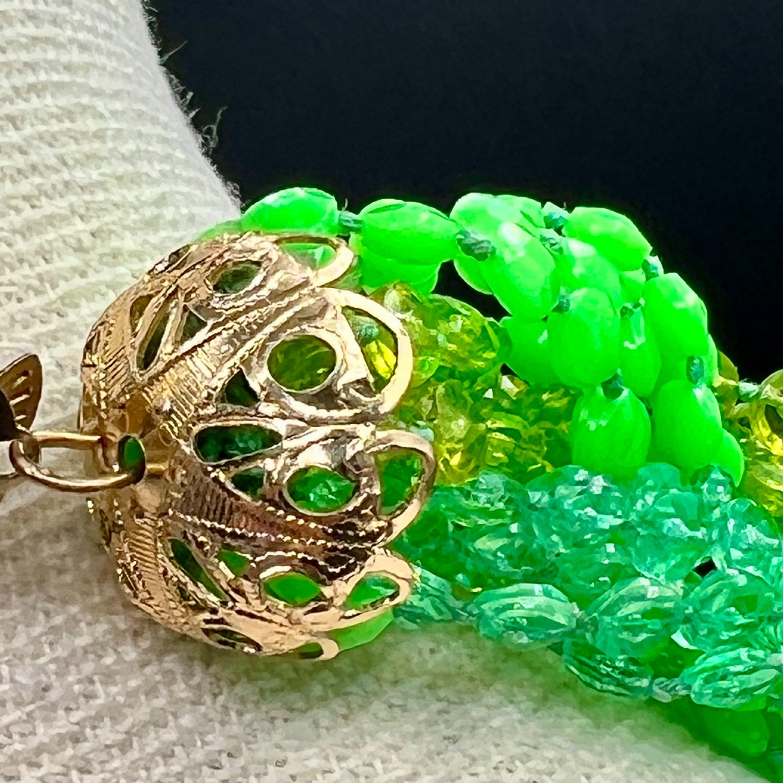 Vintage Bright Green Opera Length Necklace Torsade Twisted Beaded Statement