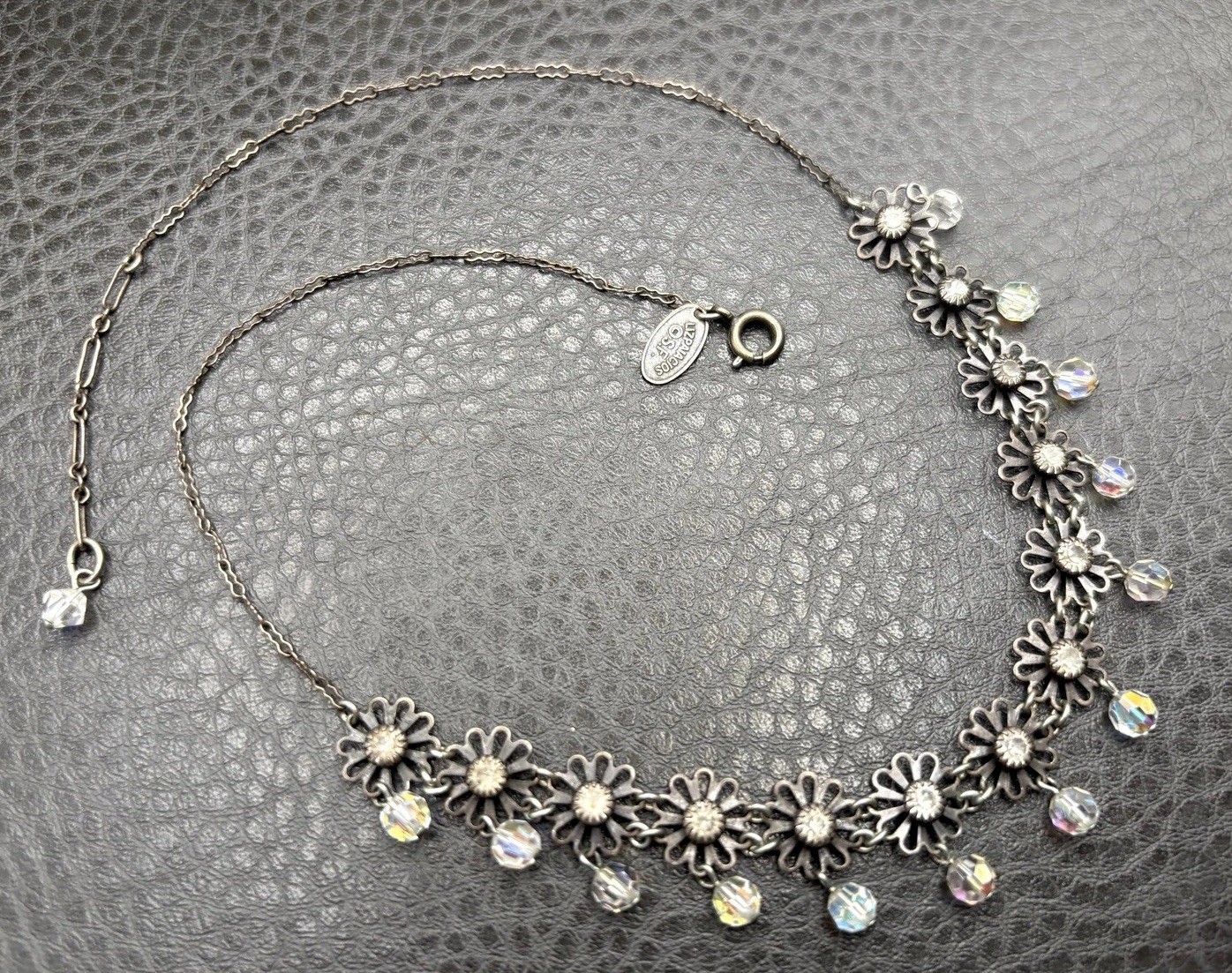 Liz Palacios Flower Bib Necklace Festoon Aurora Crystal Beads Vintage Style