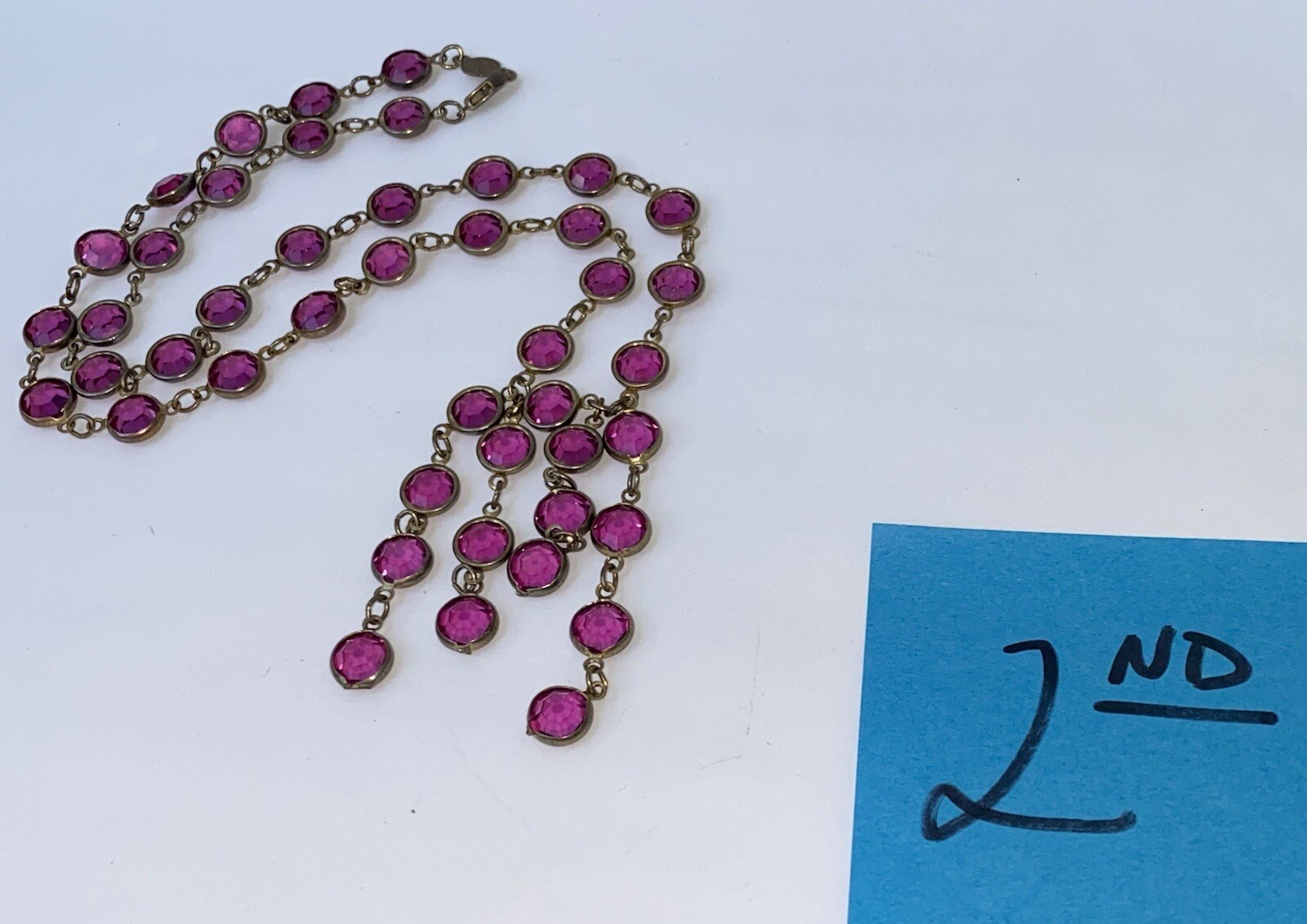 2nd-Austria Crystal Bezel Necklace 21”+Dangles, Signed Austrian Crystal USA Tag