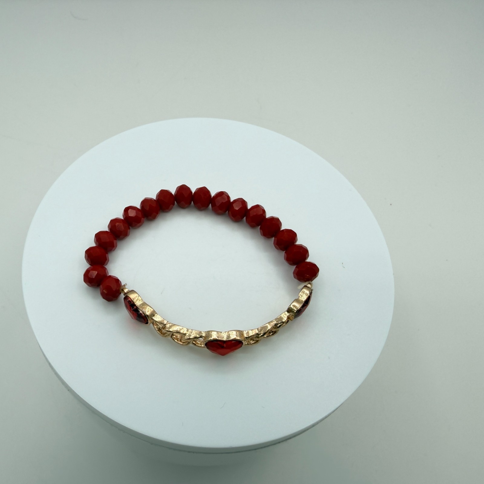 Vintage Gold Tone Red Crystal Heart Jewelry Set Ring Bracelet Post Stud Earrings