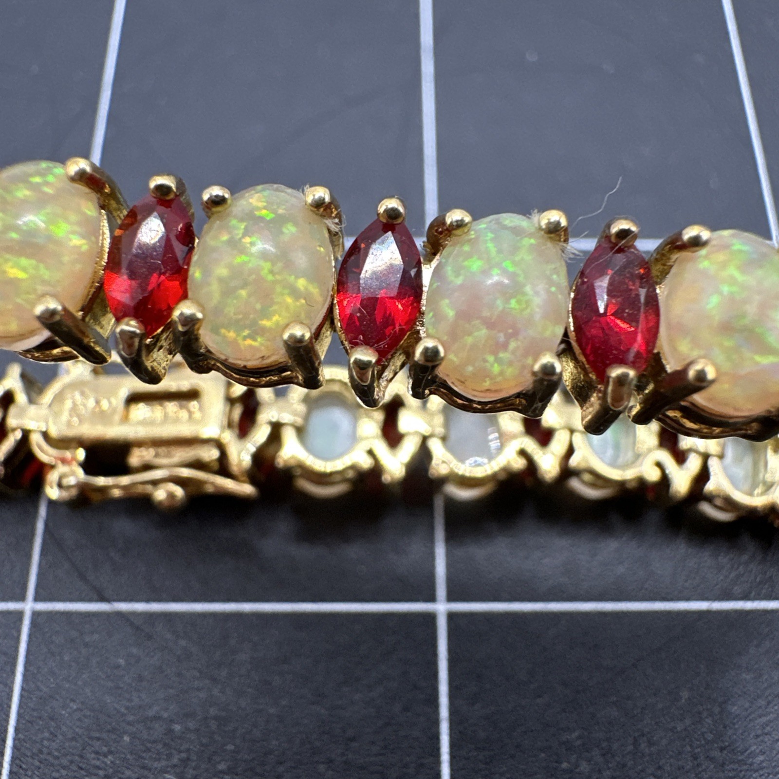 DBJ 925 Sterling Silver Gold Vermeil Red CZ Opal Hoop Earring & Bracelet Set