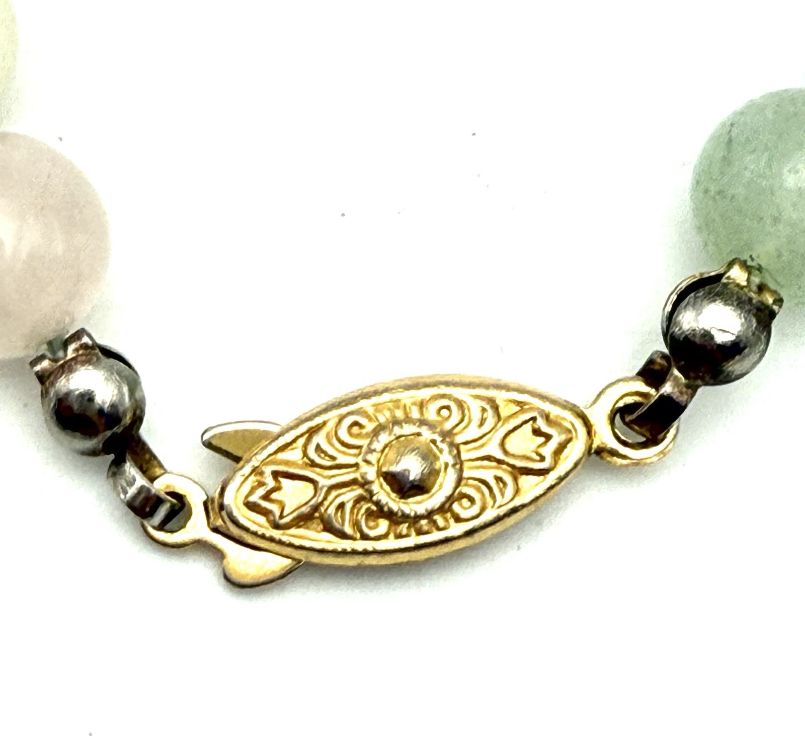 Vintage Pastel Beryl Gemstone Necklace Faux Pearl Accents 20” Fish Hook Clasp