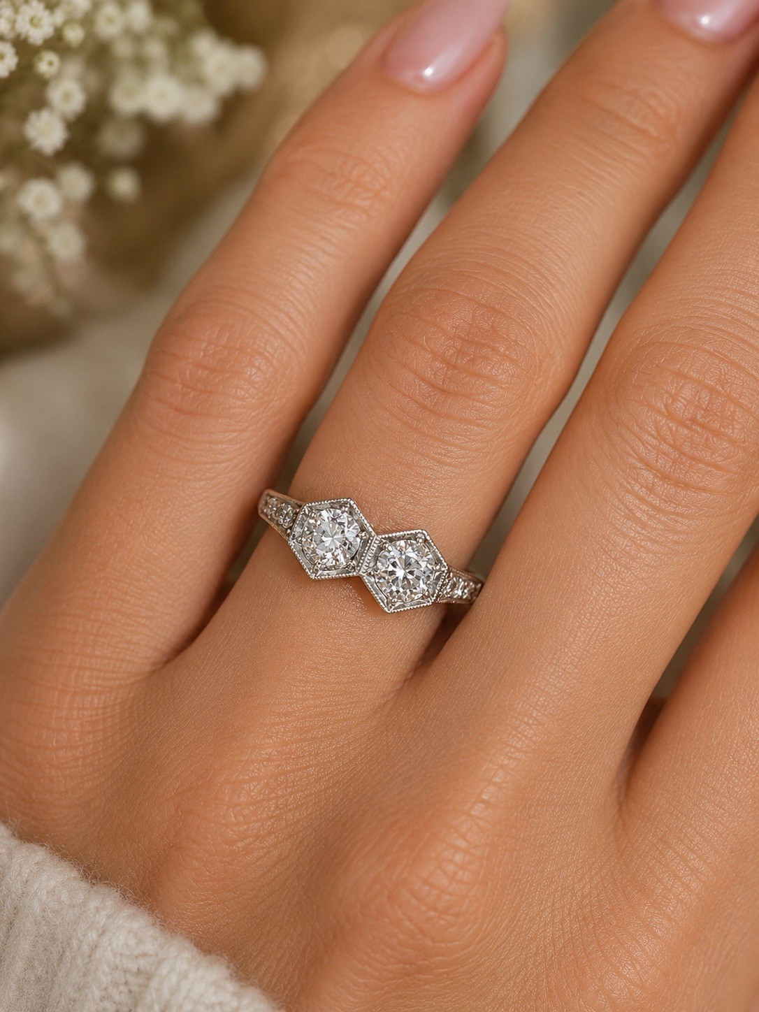 Art Deco 14k Yellow Gold Toi et Moi Old European Cut Diamond Ring 1.4 Tcw