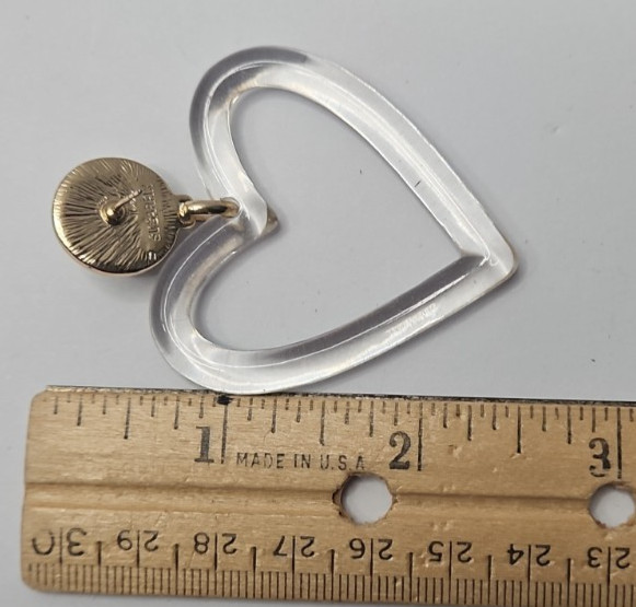 Vtg Dangle Sugarfix Earrings Clear Heart Shaped Frames Textured Gold Tone Studs