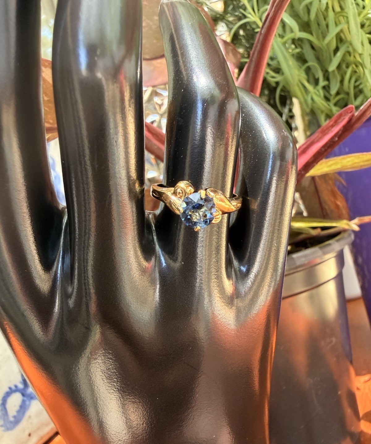 Vintage Seta Gold Plate Sapphire Ring Size 6.75 Solitaire Estate Find
