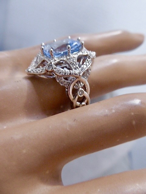NEW 7CARAT SKY BLUE MINED CUSHION CUT TOPAZ & CZ STERLING RING SIZE 8 RING