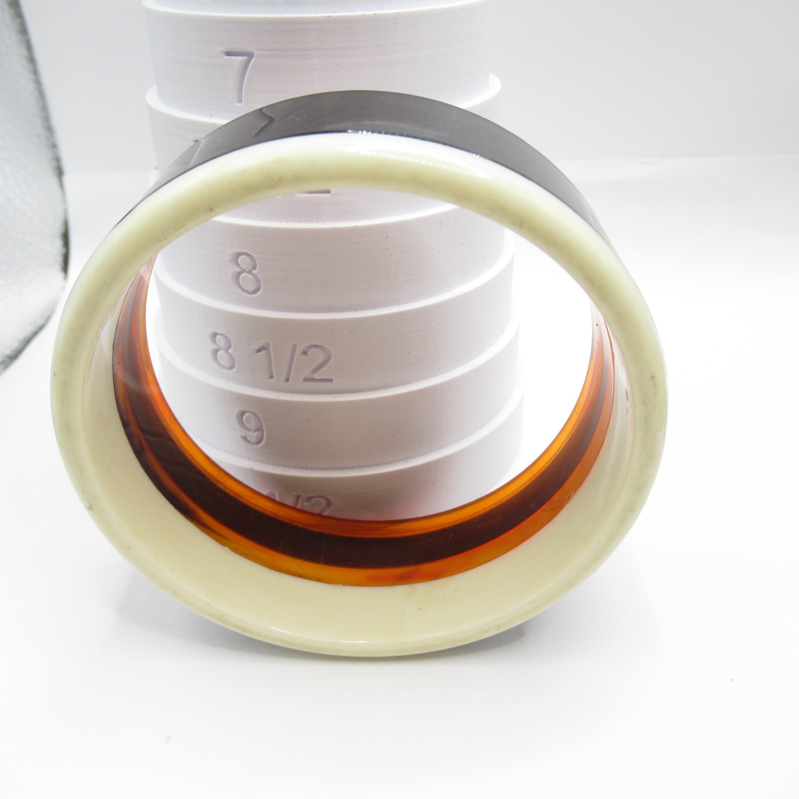 Plastic Faux Tortoise White Brown Plastic Bangle Bracelet 7.5